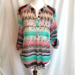Retro print vintage blouse S